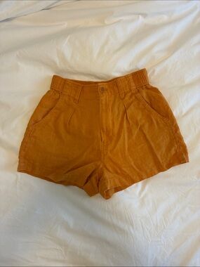 Madewell High-Waist Linen-Blend Shorts in Rust